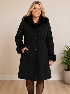Gian Mori Y2K Womens Vtg Black Leather Suede Shearling Coat Fox Fur XXL